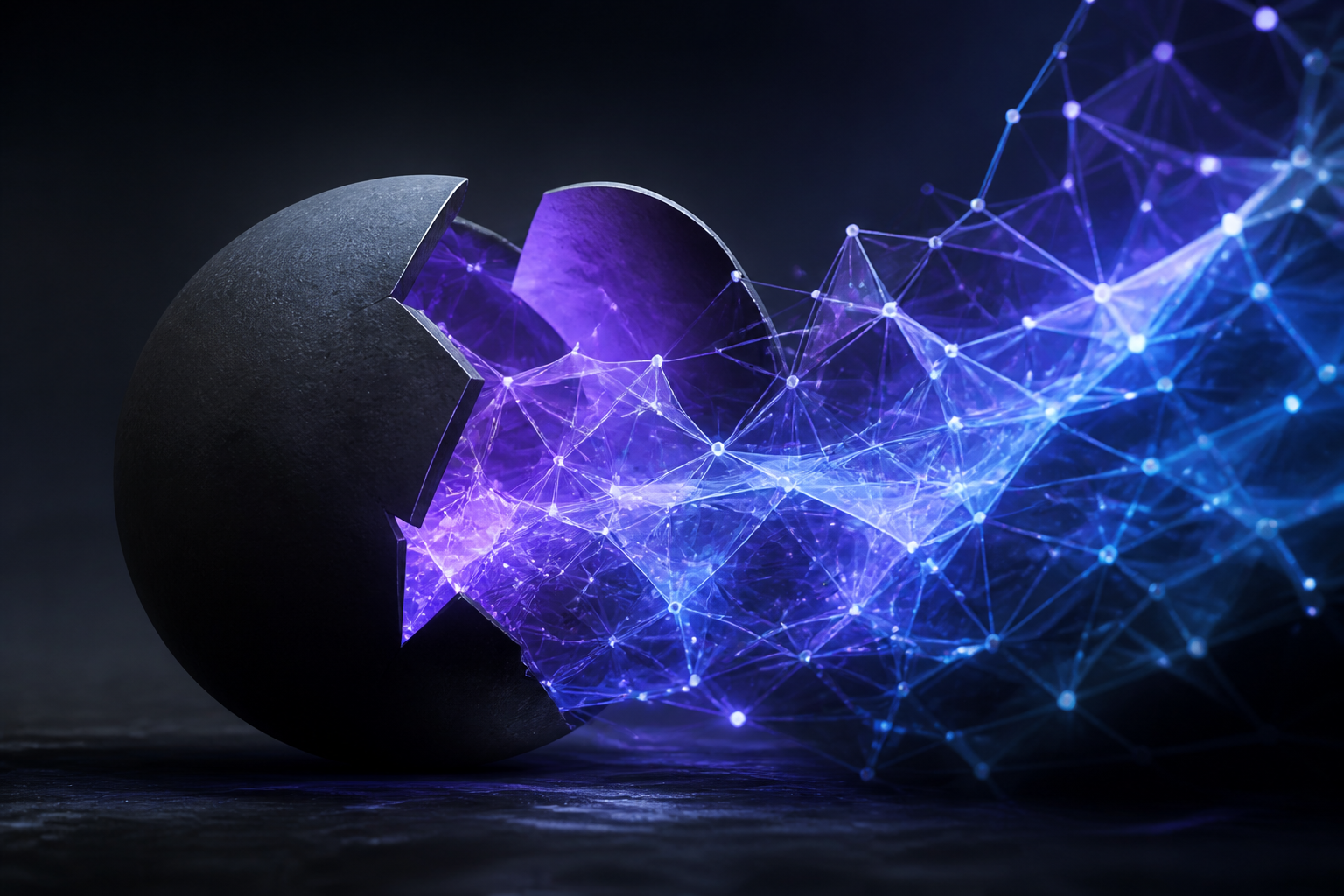 A solid form opening into a luminous interconnected structure